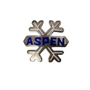 Vintage unique sterling silver enamel ASPEN‎ snow flake ski brooch lapel pin